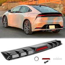 Carrbon Fiber Rear Bumper Diffuser Lip w/LED Tail Brake Lights For Toyota Prius