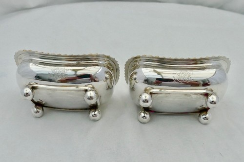 RARE PAIR of GEORGE IV HM STERLING SILVER GILT SALTS and SALT SPOONS 1820 - Picture 9 of 21