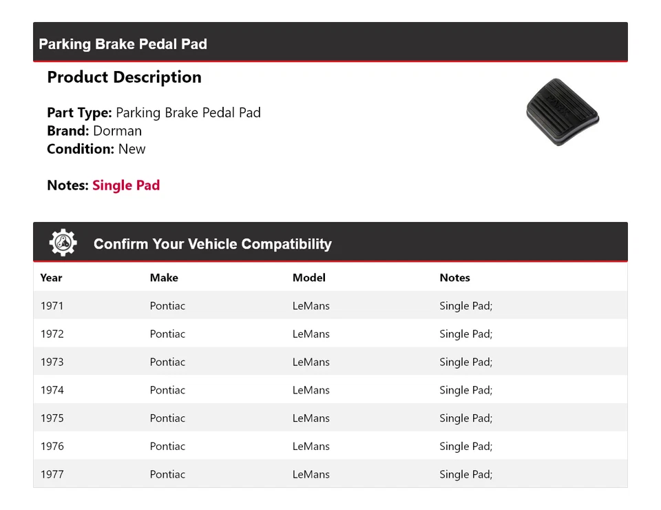 Pedal de freio de estacionamento Pontiac LeMans Dorman 1971-1977 1972 1973 1974 1975 - Imagem 2 de 4