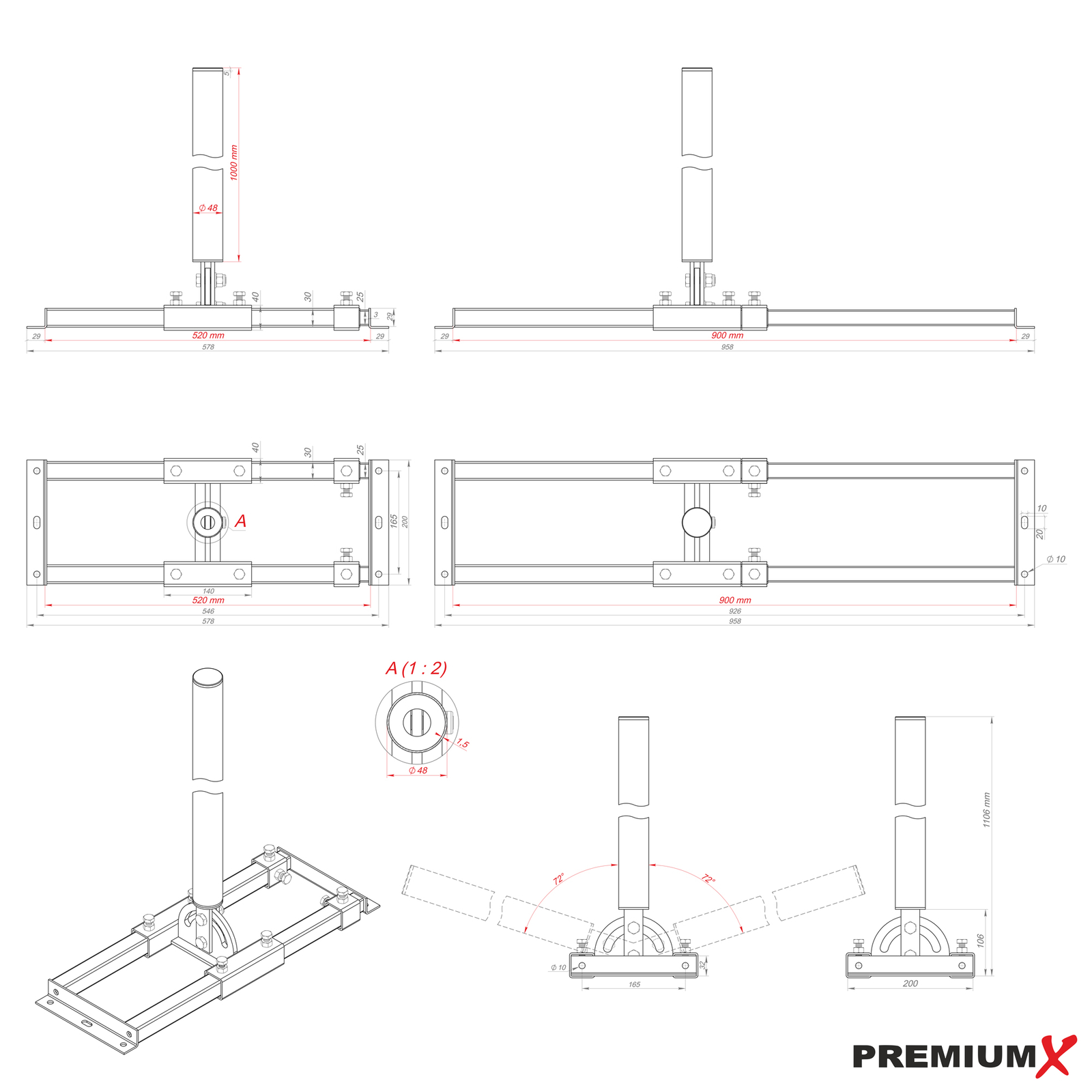 Dachsparrenhalter SAT Mast Dachhalter Sparrenhalter Blei Ziegel Dach Montageset