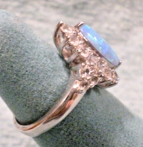 .925 Sterling Silver Marquise Fire Opal White Sapphire Cocktail Ring size 5 1/4 - Picture 20 of 22