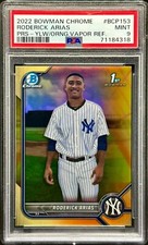 2022 Bowman Chrome Roderick Arias Yellow/Orange Vapor Refractor SP 65/75 PSA 9