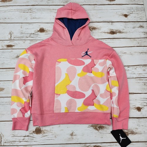 NIKE Jordan Big Kids(Girls) Hoodie Coral Chalk Yellow 45C210-A7L - Med New - Picture 2 of 8