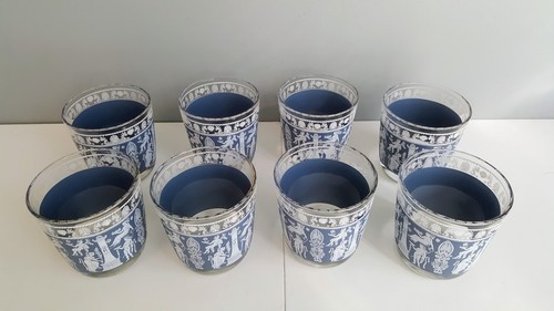 8 CORINTHIAN ROCKS OR OLD FASHIONED GLASSES JEANNETTE 8 oz. GREEK FIGURES OLD - Picture 2 of 6