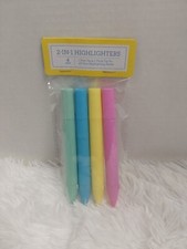 4 Pack 2-In-1 Highlighters (1 Fine Tip & 1 Thick Tip) 4 Pastel Colors BNIP!