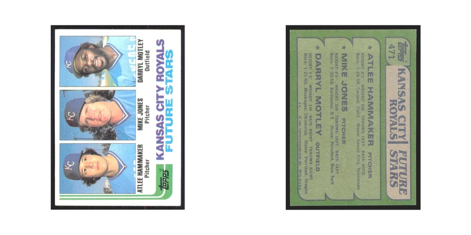 1982 Topps Atlee Hammaker/Mike Jones/Darryl Motley Royals #471 - Image 3 of 3