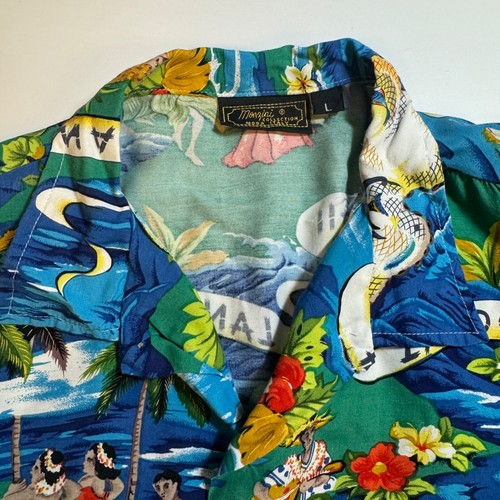 Monzini Collection Moda Italia Men's Size L Blue Tropical Print Hawaiian Shirt - Picture 2 of 11