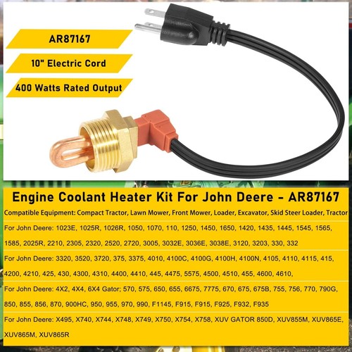 Engine Coolant Block Heater Kit AR87167 For John Deere 2032R 2025R 1023E 1025R - Picture 2 of 11