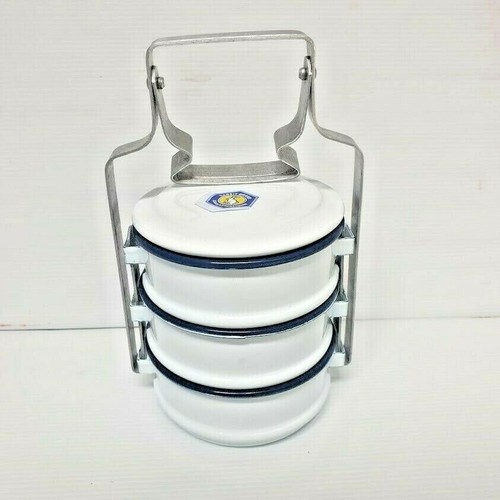 Bento Lunch Box Enamel Pinto Tiffin Food Carrier Container Enamelware White Gift - Picture 10 of 16
