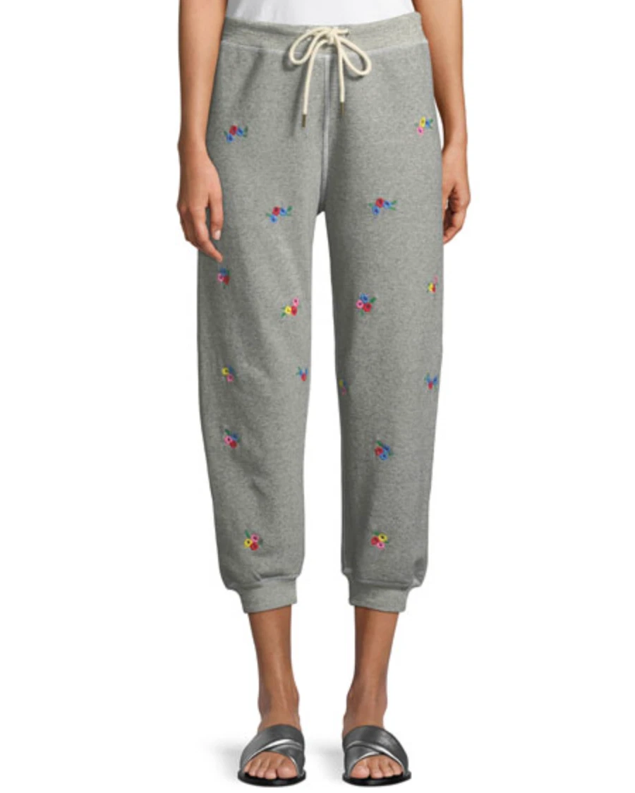 The Great. The Cropped Floral Embroidered Sweatpants Size 0 XS