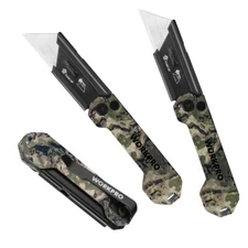 WORKPRO 3Pack Camo Folding Utility Knife Set Pocket Knife w/Quick Open Axis Lock