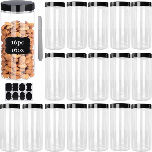 16 Pack 16 Oz Plastic Storage with Lids,Airtight Clear Reusable Food Storage Jar - Picture 11 of 12