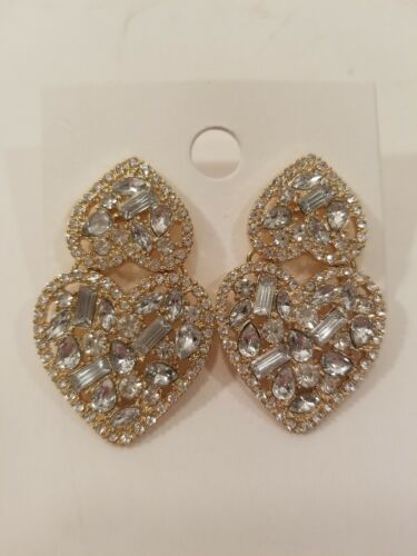 Heart Shaped Earrings Fashion Jewelry Crystal Rhinestone Dangle Drop New - Picture 4 of 6