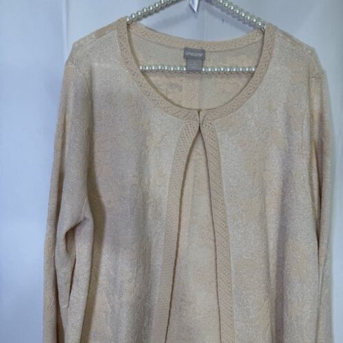 Chico's Barely Blush Tassel Jacquard Open Cardigan Sweater Shimmery Sz 3/XL - Picture 4 of 12