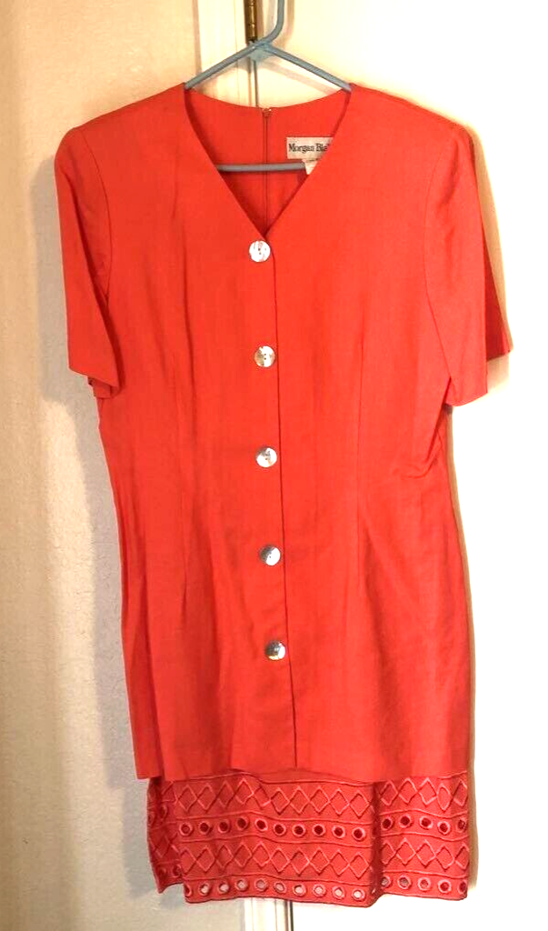 Morgan Blake Womens Shift Dress Pink Lined V Neck Short Sleeve Crochet USA  14 | eBay