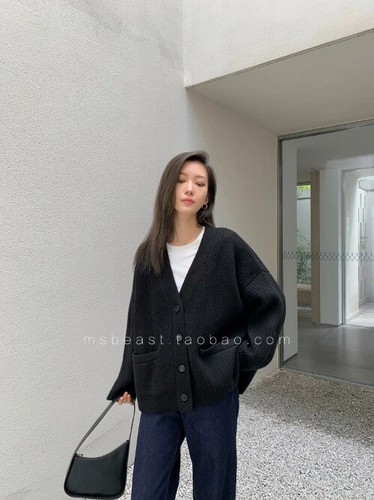2023 V-neck Sweater 100% Cashmere Knit Cardigan Women Loose Thick Coat Goods - Bild 20 von 24