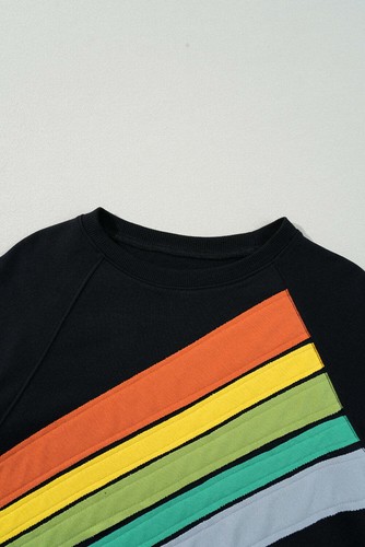 Black Rainbow Colorblock Striped Pullover Sweatshirt - Picture 8 of 8