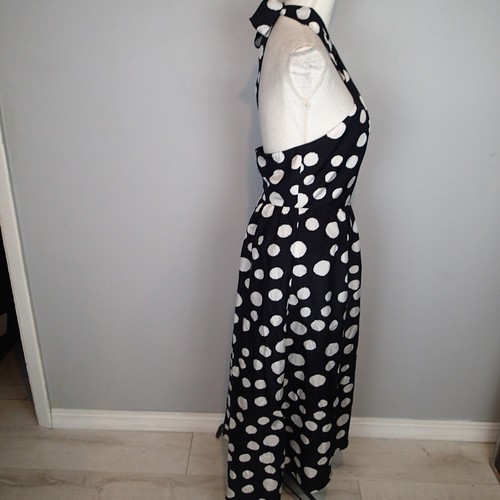 J. Crew Black and White Silk Polka Dot Fit & Flare Halter Midi Dress 6 - Picture 5 of 21