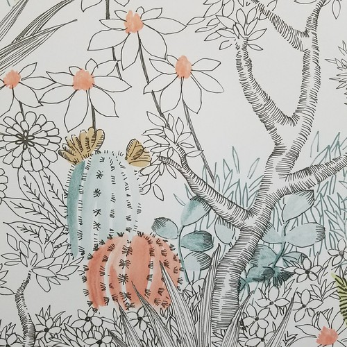 York Outdoors Flowering Desert Cactus Boho Kids Nursery Gray Pink Wallpaper - Picture 11 of 33