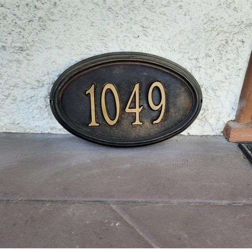 USED #1049 Address Plaque House Number Sign, Bronze/Brass 15x9.5'' OVAL FRAME - Picture 12 of 12