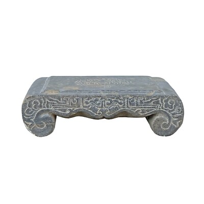 Chinese Distressed Gray Stone Rectangular Scroll Stand cs7089