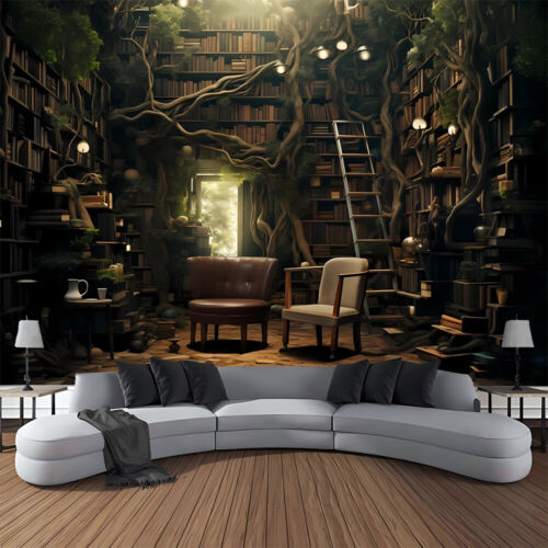 3D Old Bookshelf Scenery Wall Hanging Tapestry Bedroom Bedspread Backdrop Large - Picture 7 of 17