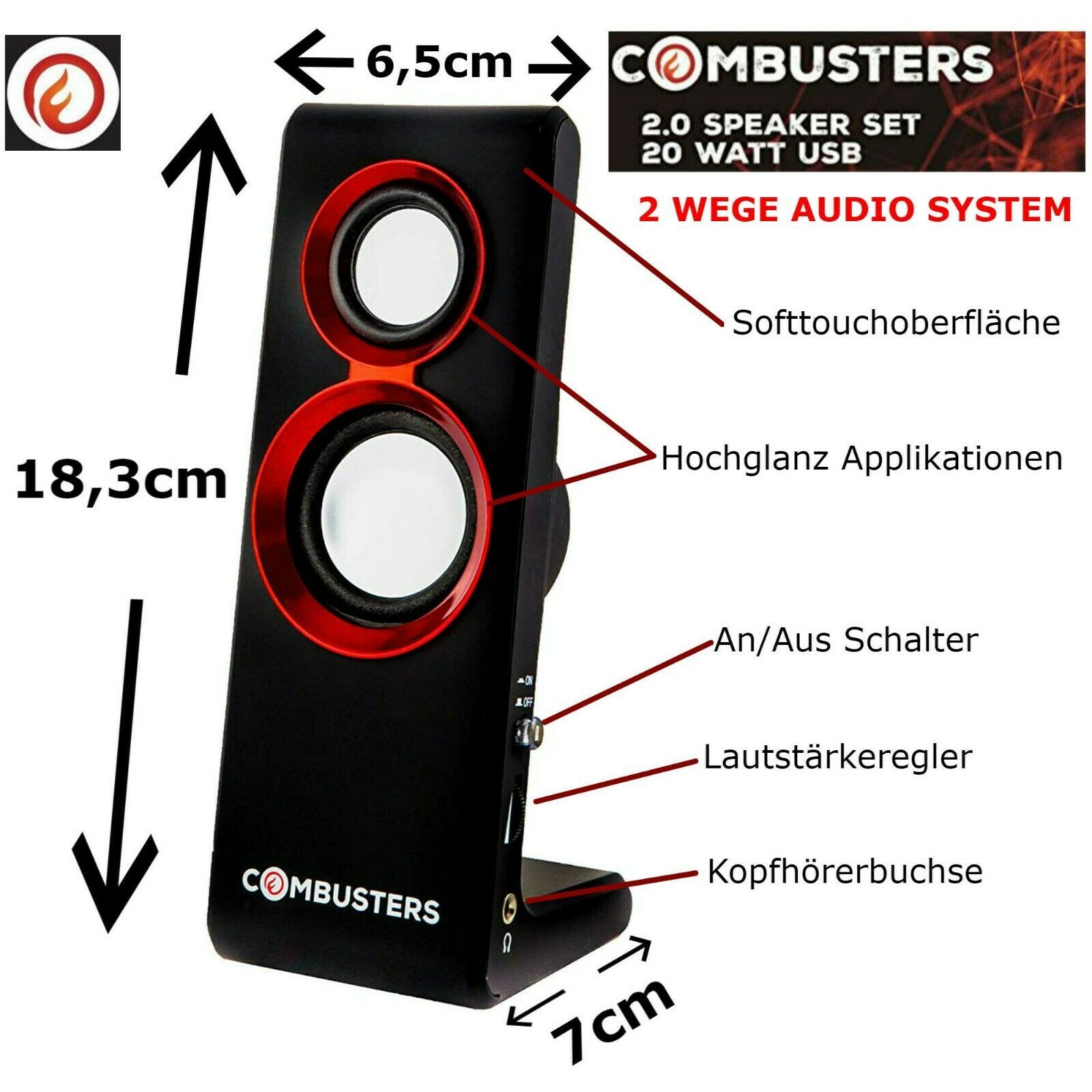 USB Design Lautsprecher Box Boxen Pc Computer Laptop schwarz rot Gamer Gaming