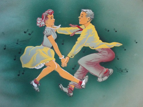 RUTH BELLITTO GEMÄLDE AMERIKANISCHE ILLUSTRATION PFERD TANZ MUSICAL VINTAGE WPA