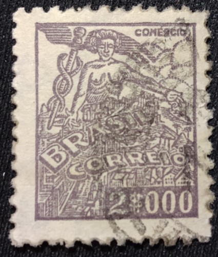 1946 BRAZIL ๐ง๐ท Allegory Of Commerce 2.00 Stamp FREE2Ship w/TRACKING! (S736) - Picture 3 of 7