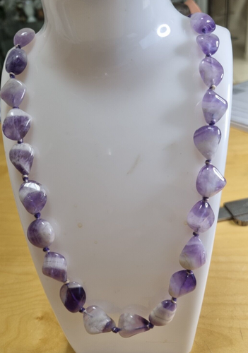 Flieder Amethyst Kette Edelsteinkette Oval Collier ca. 62cm