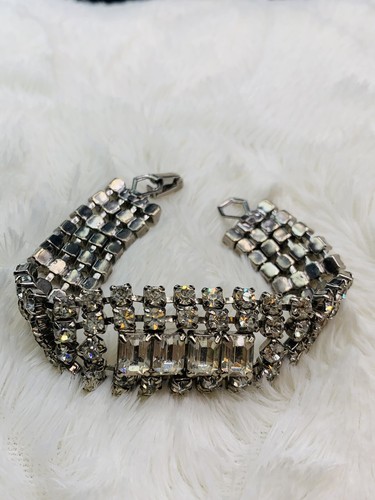 Bracciale Vintage Strass Cristallo Prong Set Quattro Fila Sera Glam 7” - Foto 3 di 9