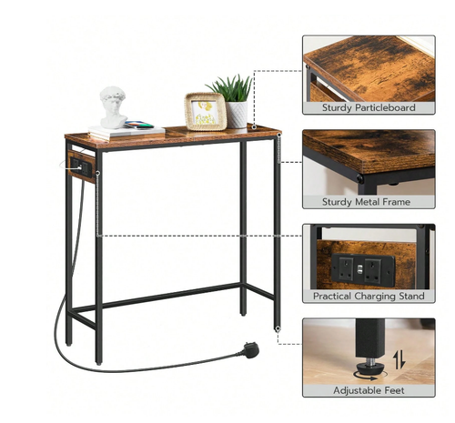 Console Table With Power Outlets, Slim Console Table With Charging Station, Hall - Picture 3 of 6