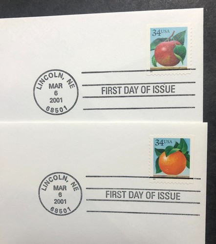 USPS FDC SCOTT#3491-3492 34c Apple & Orange  March 2001 - Picture 2 of 3