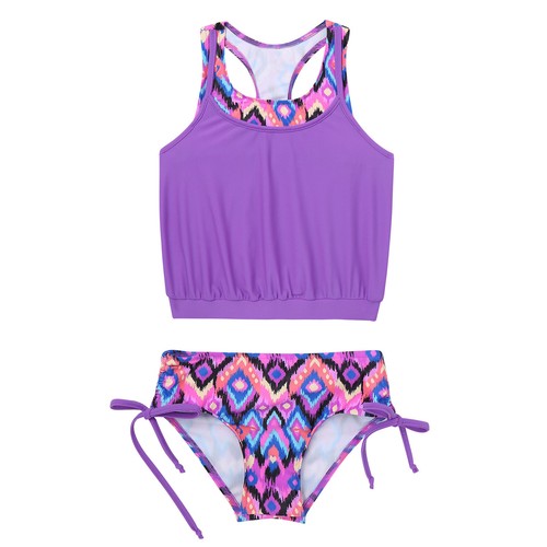 Traje de baño de playa con cremallera frontal manga corta 3 piezas para niñas - Imagen 43 de 58