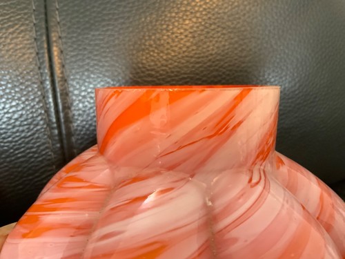 PAIR BOHEMIAN CZECH ORANGE MOTTLED SWIRL PUMPKIN ROSE BOWL AND BRASS FROG - Picture 10 of 15