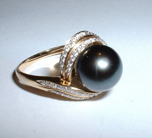 wertvoller Brillant Ring mit großer Tahitiperle - Gold 585 - Brillanten 0,45 ct - Bild 3 von 6