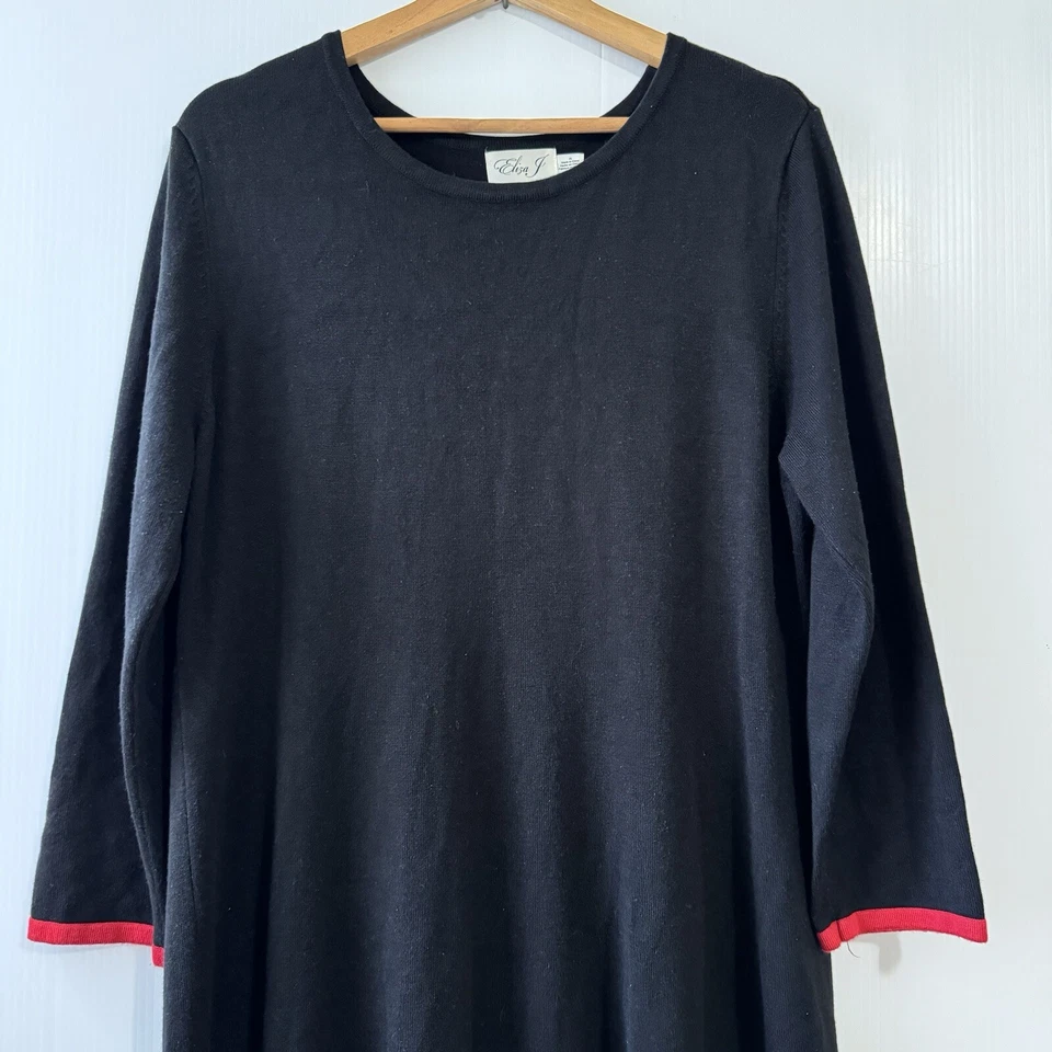 Vestido suéter tejido para mujer Eliza J XL negro rojo blanco a rayas manga larga LEER Foto 3 de 4