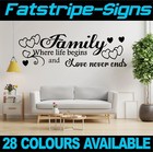 FAMILY HOME WALL ART ROOM STICKERS - FAMILY LOVE NEVER ENDS - DECOR DECAL QUOTE