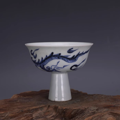 Delicate Chinese Hand Painting Blue&white Porcelain Dragon High foot Bowl - Picture 4 of 6
