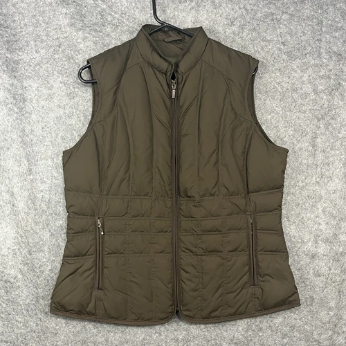 Eddie Bauer Womens Vest Large Brown Goose Down Outdoors Puffer Snap Warm