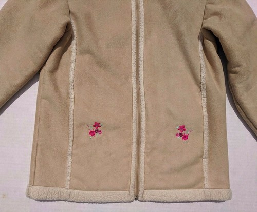 LL BEAN Faux Shearling Coat Full Zip Front Embroidered GIRLS Size 10 - 12 - Picture 7 of 7