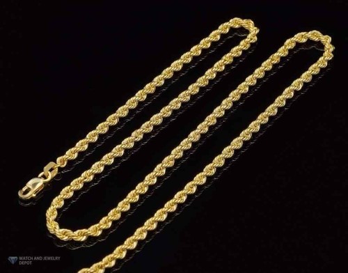 14K Yellow Gold 4mm Hollow Rope Chain Necklace 22" Lobster Clasp - Picture 3 of 8