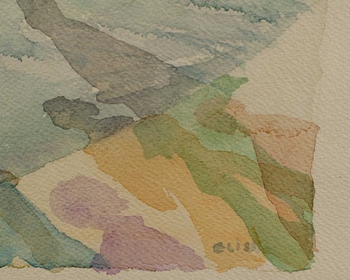 unleserlich signiert Eli 1983 Aquarell älter Landschaft abstrakt Komposition - Bild 6 von 7