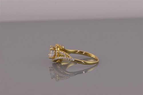 Gold Sterling Silver Cubic Zirconia Solitaire Swirled Accent Band Ring 925 Sz: 7 - Picture 5 of 8
