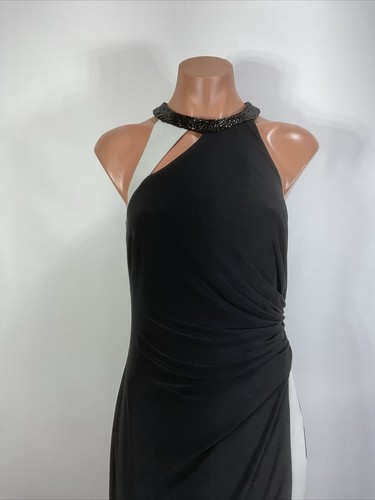 RALPH LAUREN LRL Black White Formal Sleeveless High Neck Beaded Gown Dress 4 - Picture 3 of 14