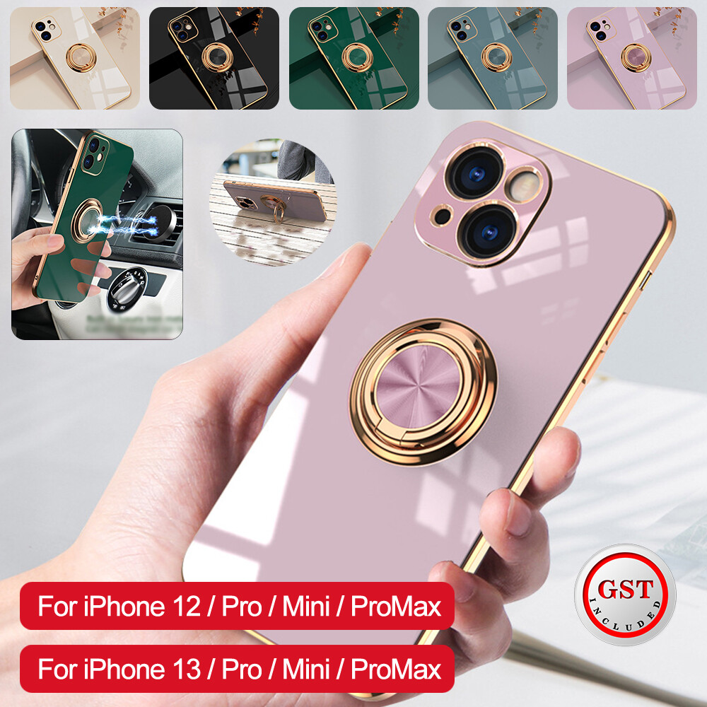 Elegant Silicone Magnetic Ring Stand Case Cover For iPhone 13 Pro