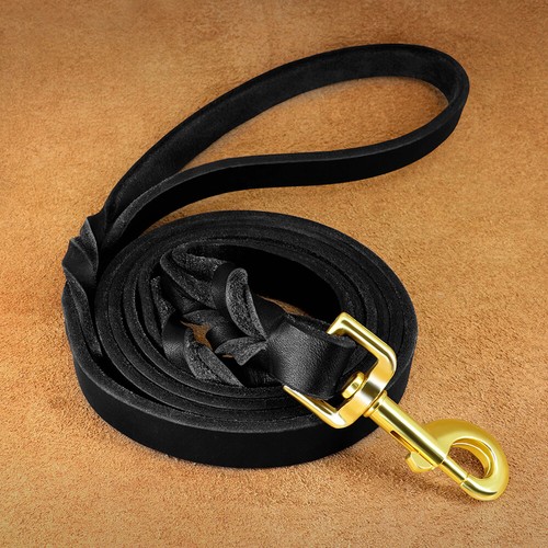 Braided Genuine Leather Dog Leash Long Walking Lead Heavy Duty for Large Dogs - Picture 4 of 18