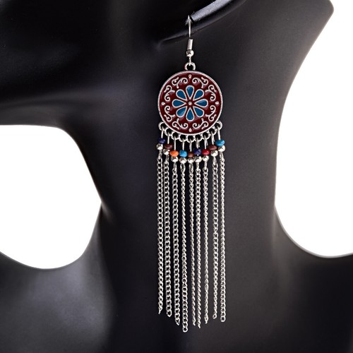 Women Fashion Long Dangle Earrings With Metal Chain Leaf Dangle Bohemian Earring - Picture 34 of 71