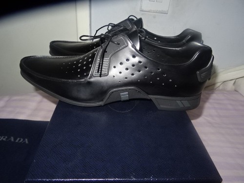 Sz 550 Uk negras Rrp de eu41 perforadas 7 deporte Spazzolato Zapatillas cordones Prada con zf8pOwqf