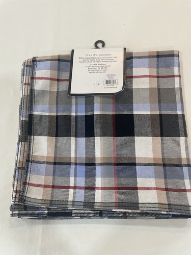 Set of 4 Vera Bradley Tartan Plaid Cloth Napkins Black, Grey, Blue - Picture 2 of 5